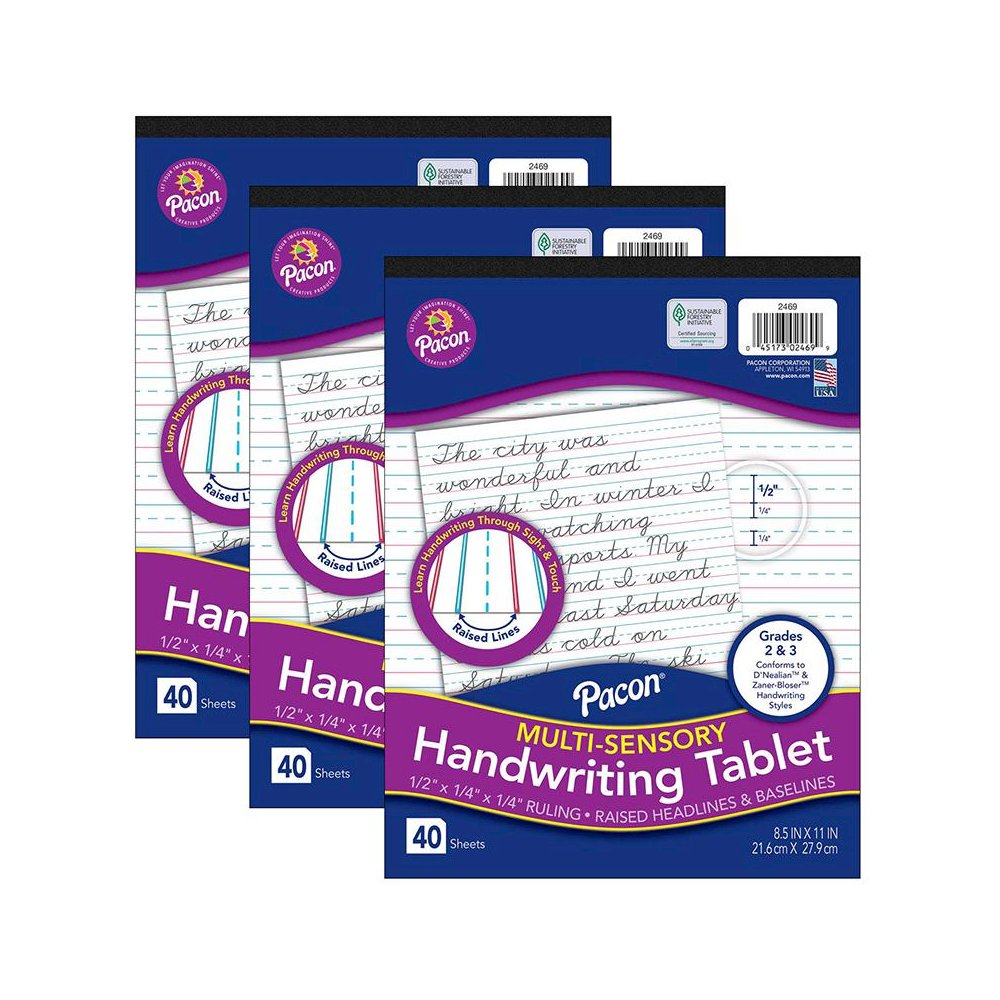 Multi-Sensory Raised Ruled Tablet, Tape-Bound Tablet, 40 Sheets, Pack of 3. Picture 1