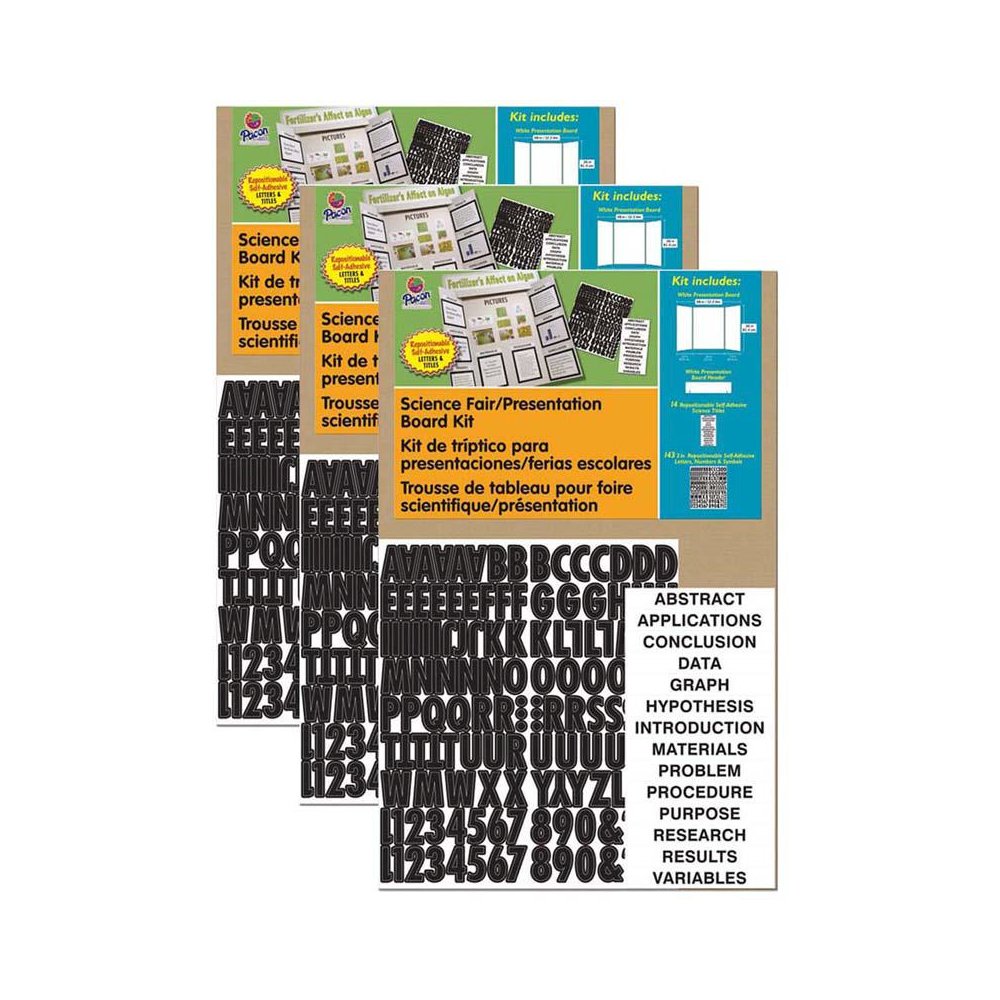 Presentation Board Kit, White, Includes Self-Adhesive Letters, 48" x 36", 3 Kits. Picture 1