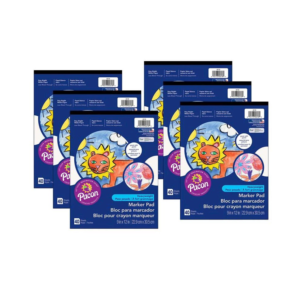 Marker Pad, White, 9" x 12", 40 Sheets, Pack of 6. Picture 1