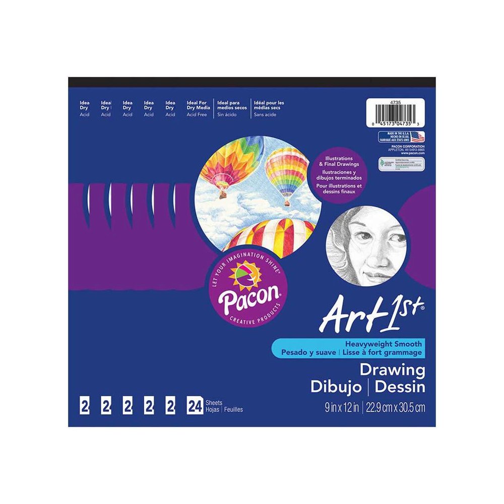 Drawing Paper Pad, Heavyweight, 9" x 12", 24 Sheets Per Pad, Pack of 6. Picture 1