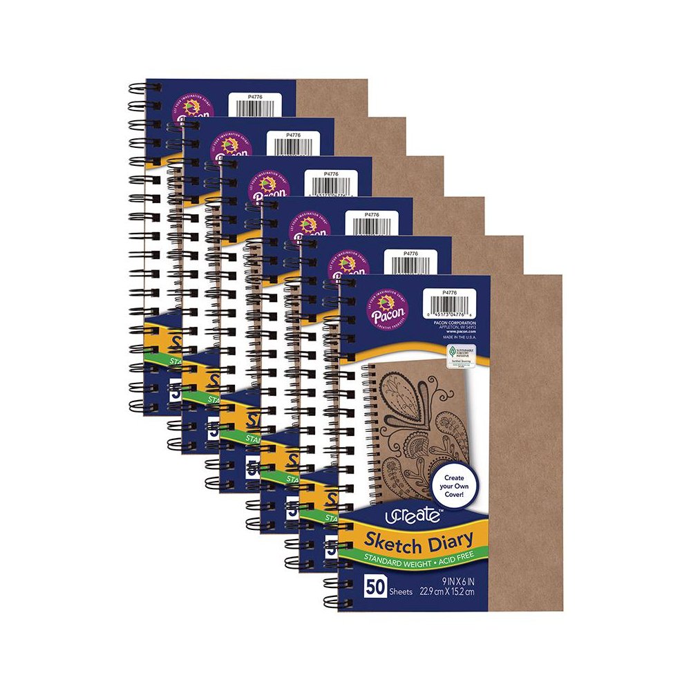 Create Your Own Cover Sketch Diary, Natural Chip Cover, 50 Sheets, Pack of 6. Picture 1