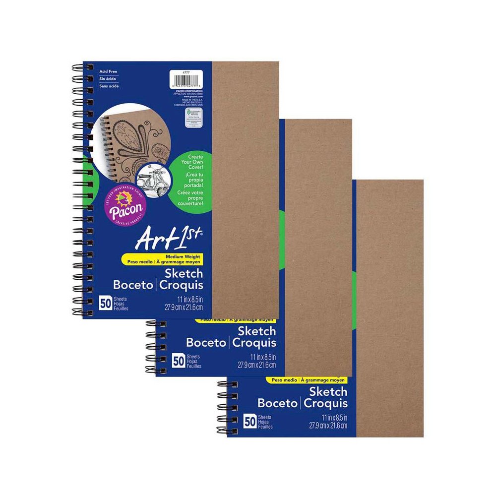 Create Your Own Cover Sketch Diary, Natural Chip Cover, 50 Sheets, Pack of 3. Picture 1