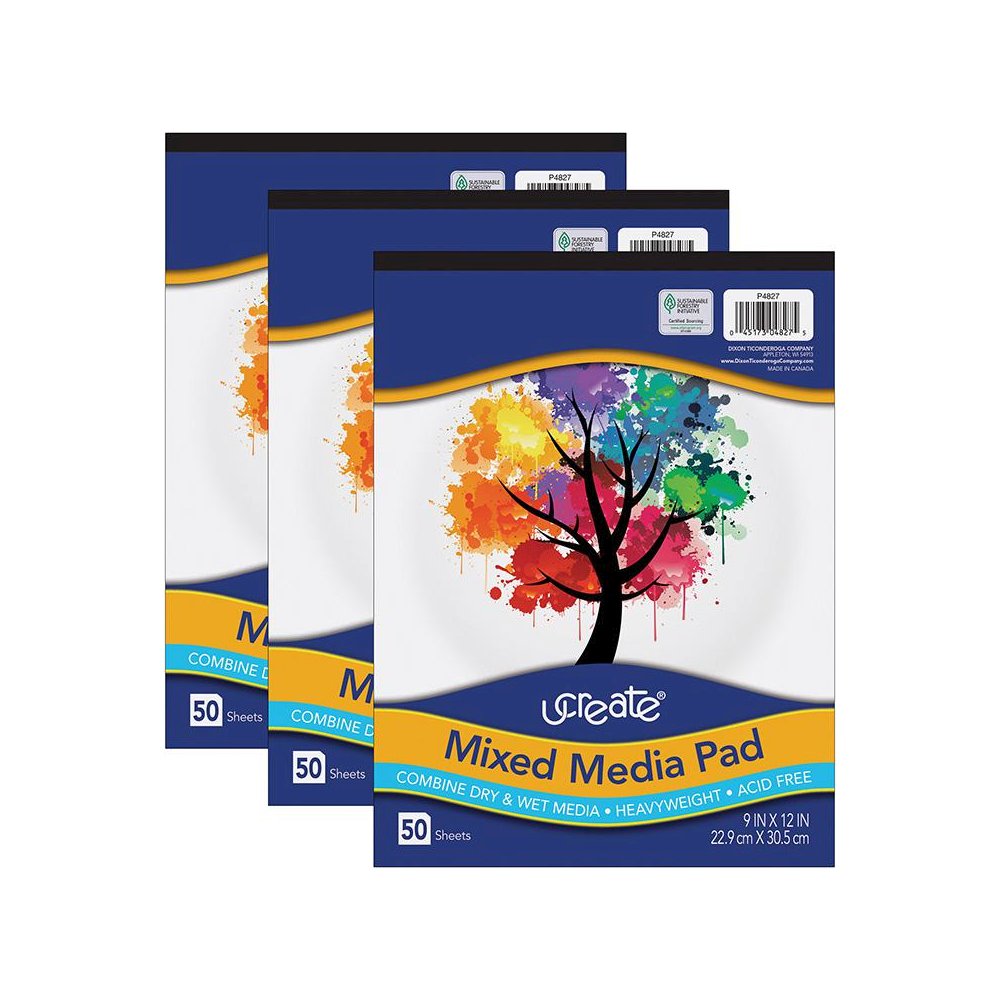 Mixed Media Pad, 9" x 12", 50 Sheets, Pack of 3. Picture 1