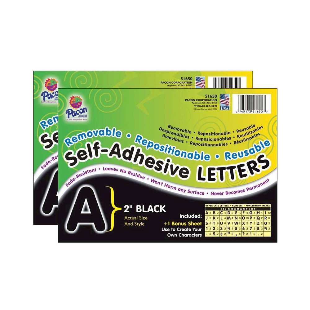 Self-Adhesive Letters, Black, Puffy Font, 2", 159 Characters Per Pack, 2 Packs. Picture 1