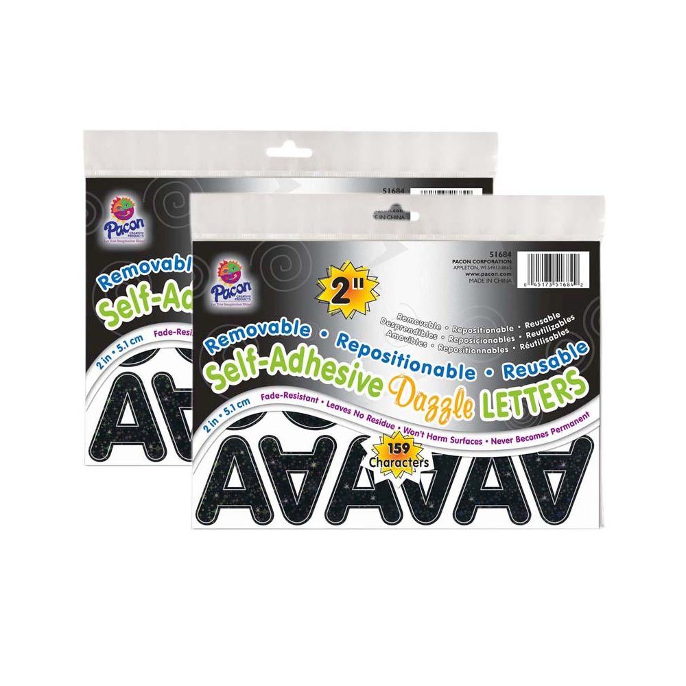 Self-Adhesive Letters, Black Dazzle, Puffy Font, 2", 159 Per Pack, 2 Packs. Picture 1