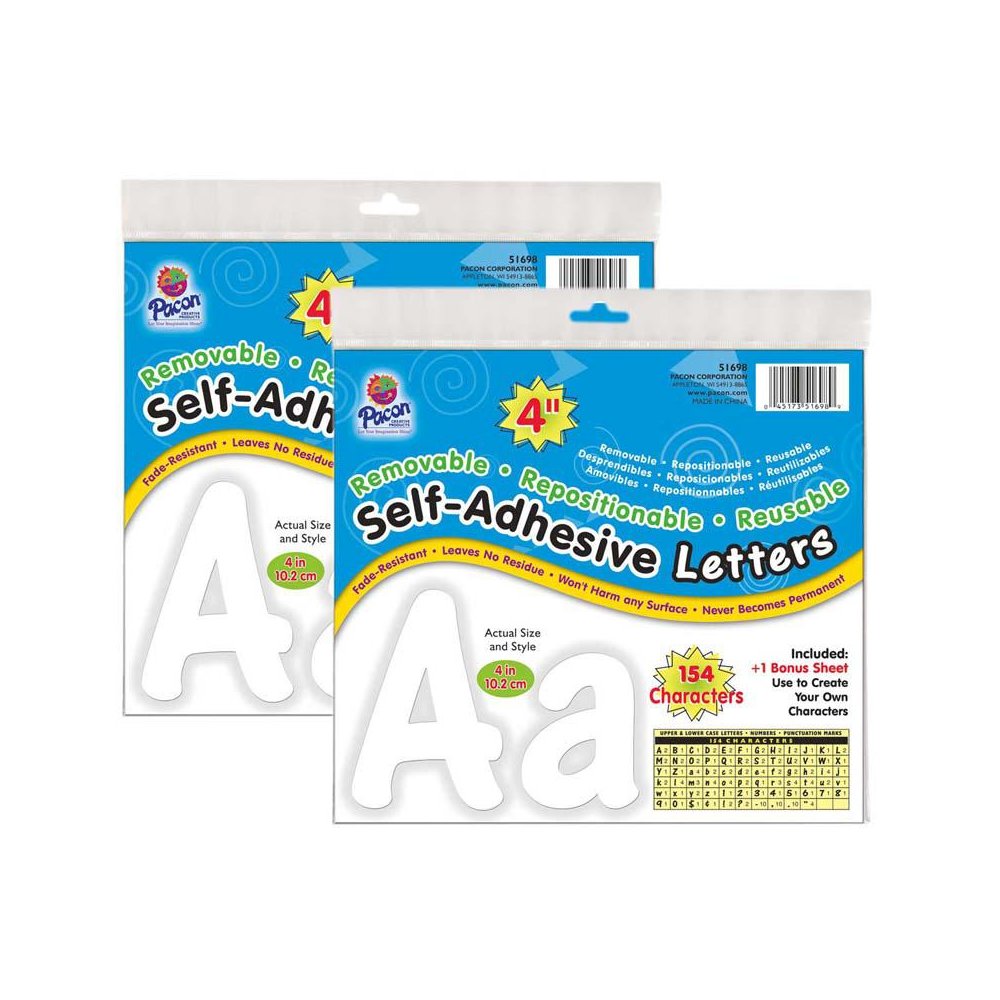 Self-Adhesive Letters, White, Cheery Font, 4", 154 Per Pack, 2 Packs. Picture 1