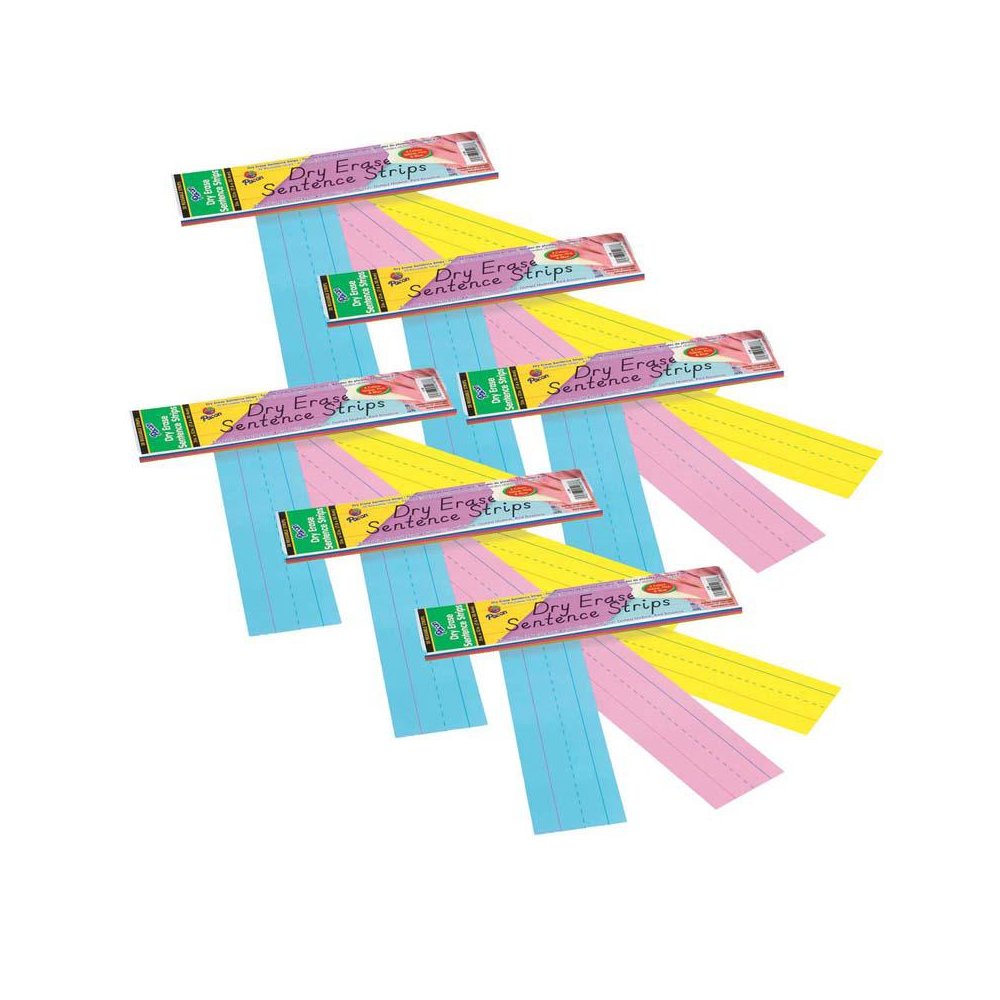 Dry Erase Sentence Strips, 3 1-1/2" X 3/4" Ruled, 3" x 12", 30 Per Pack, 6 Packs. Picture 1
