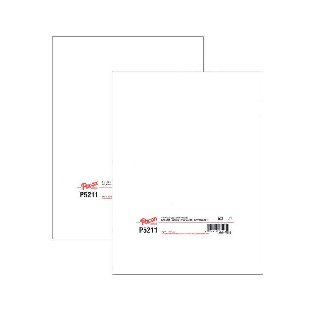 Heavyweight Tagboard, White, 9" x 12", 100 Sheets Per Pack, 2 Packs. Picture 1