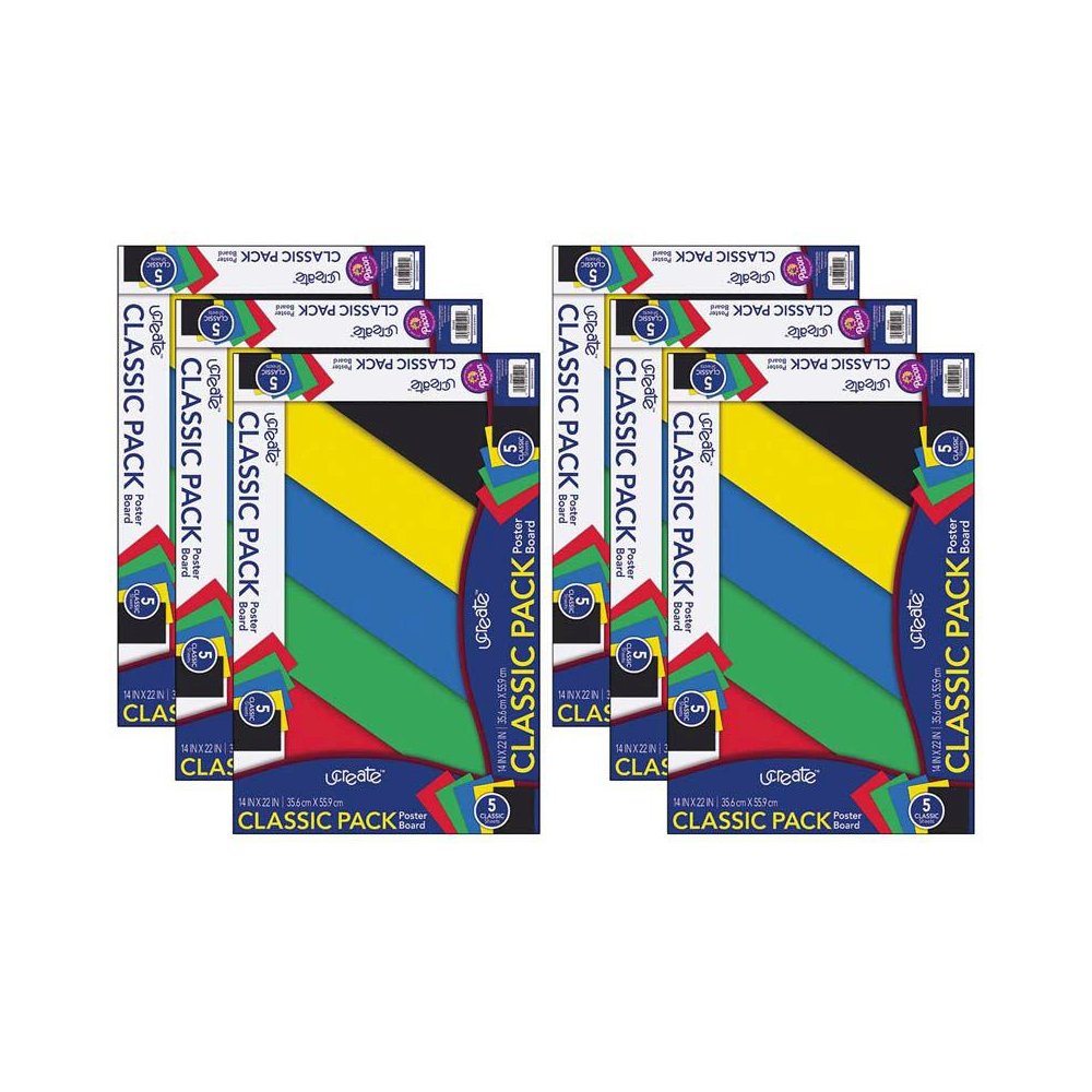 Poster Board, 5 Assorted Primary Colors, 14" x 22", 5 Sheets Per Pack, 6 Packs. Picture 1