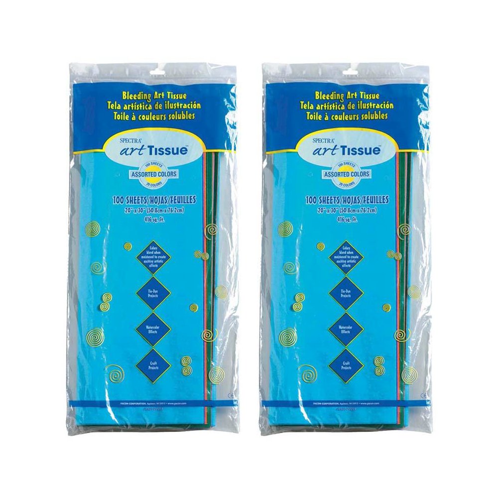 Deluxe Bleeding Art Tissue, Assorted 20 Colors, 100 Sheets Per Pack, 2 Packs. Picture 1