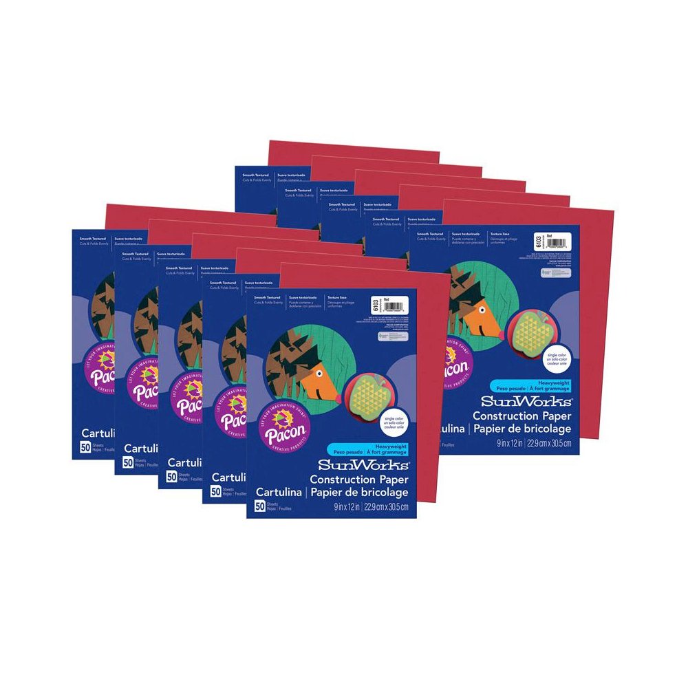 Construction Paper, Red, 9" x 12", 50 Sheets Per Pack, 10 Packs. Picture 1