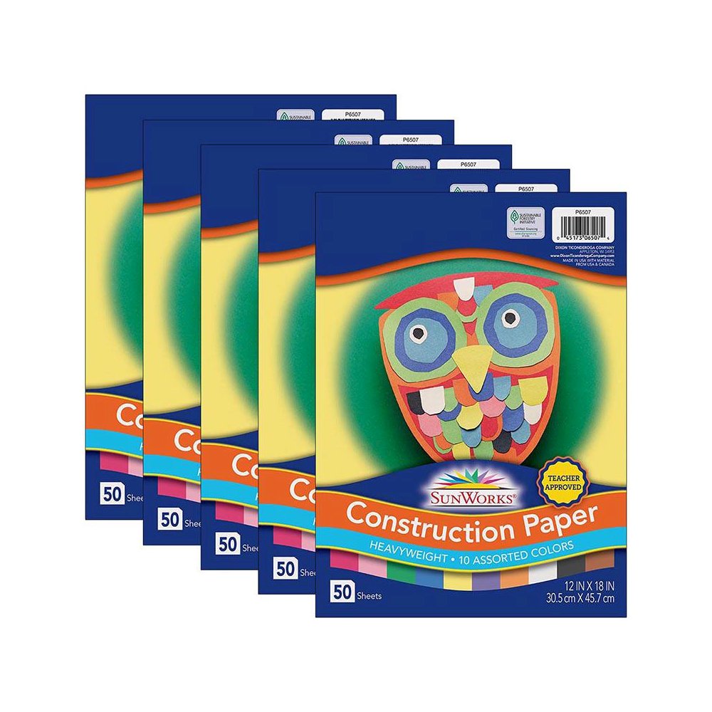 Construction Paper, 10 Assorted Colors, 12" x 18", 50 Sheets Per Pack, 5 Packs. Picture 1