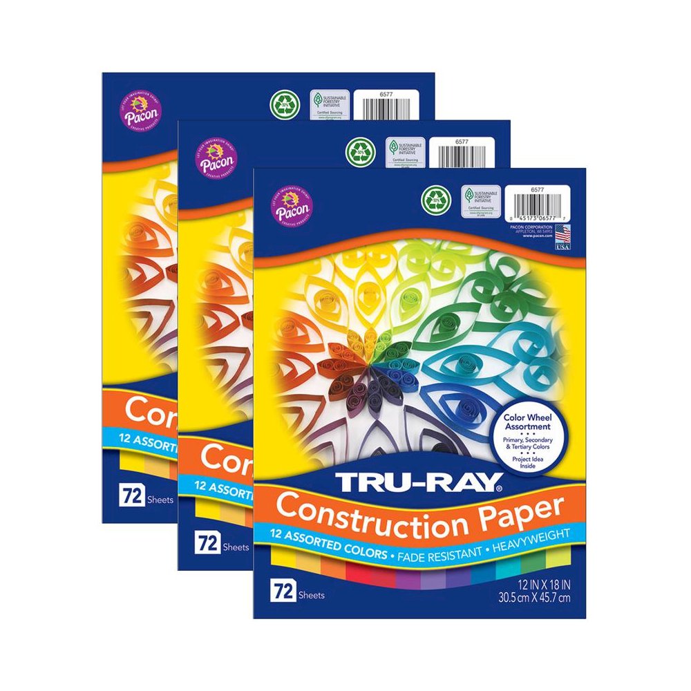 Color Wheel Assortment, 12 Vibrant Colors, 72 Sheets Per Pack, 3 Packs. Picture 1