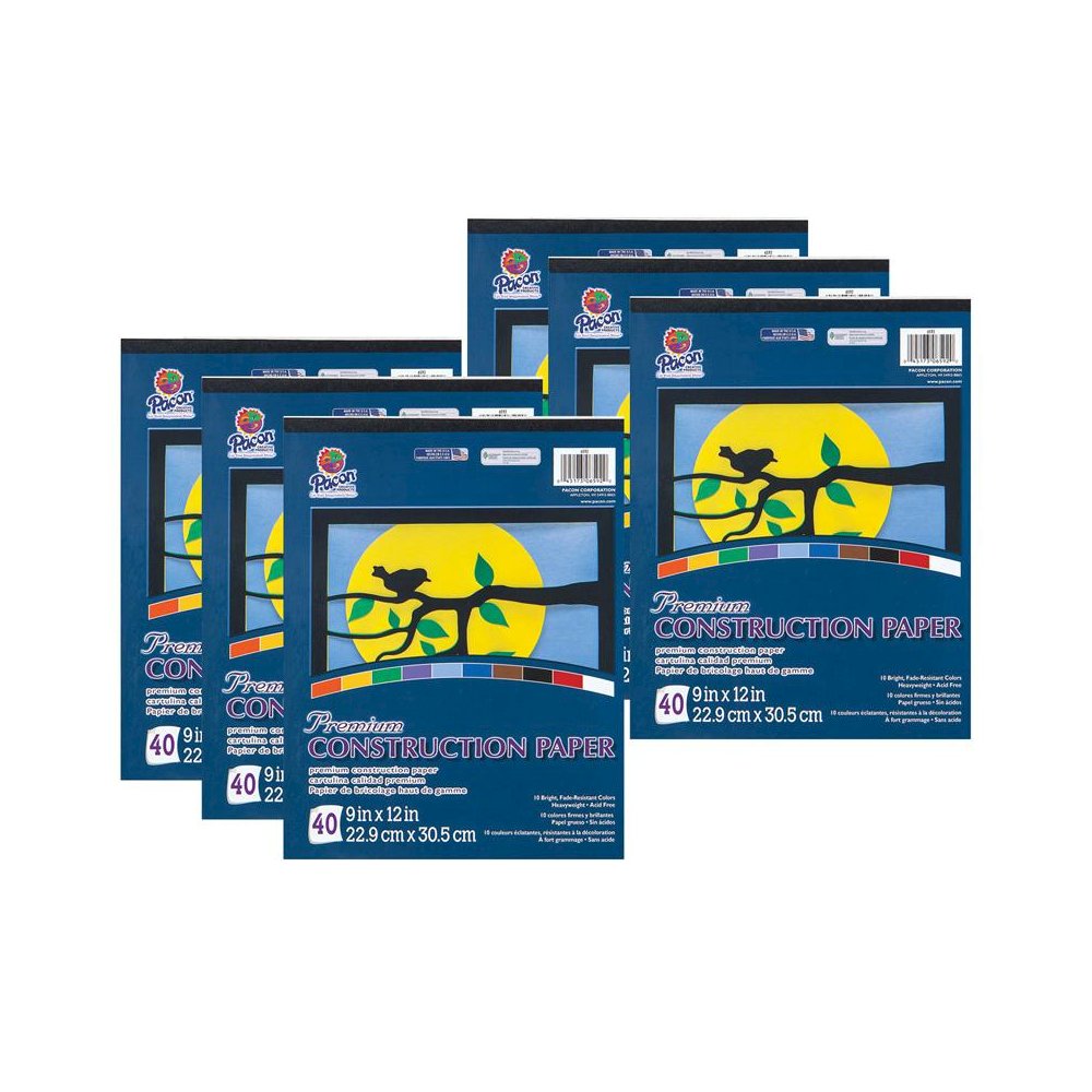 Construction Paper Pad, 10 Classic Colors, 9" x 12", 40 Sheets, Pack of 6. Picture 1