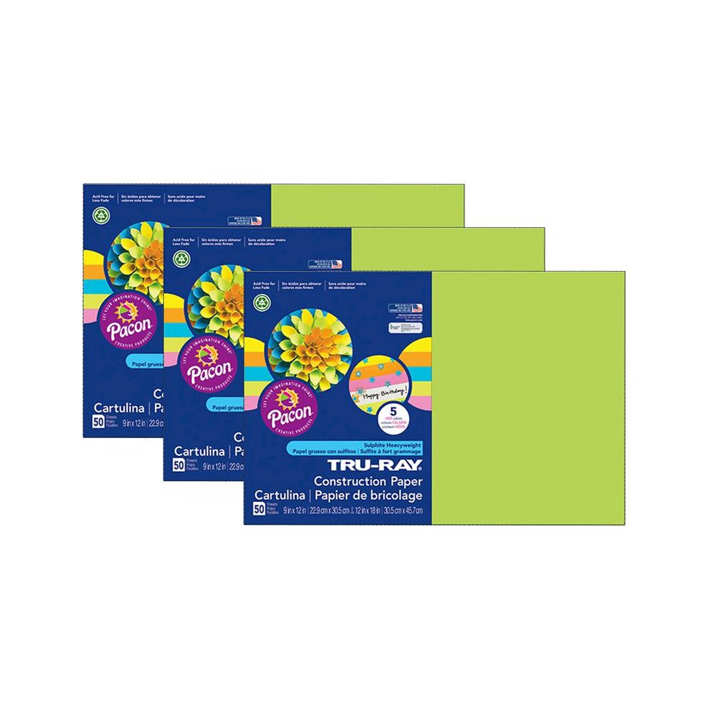 Construction Paper, 5 Assorted Hot Colors, 50 Sheets Per Pack, 3 Packs. Picture 1