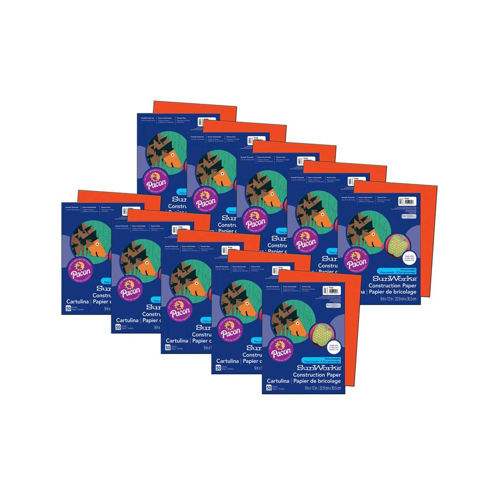 Construction Paper, Orange, 9" x 12", 50 Sheets Per Pack, 10 Packs. Picture 1