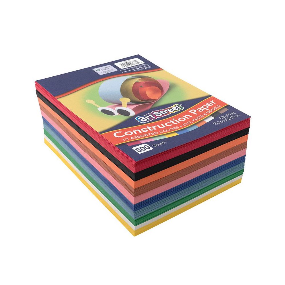 Lightweight Construction Paper, 10 Assorted Colors, 6" x 9", 500 Sheets. Picture 1