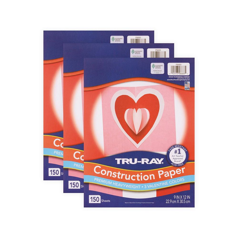 Construction Paper Valentine Assortment, 9" x 12", 150 Sheets Per Pack, 3 Packs. Picture 1