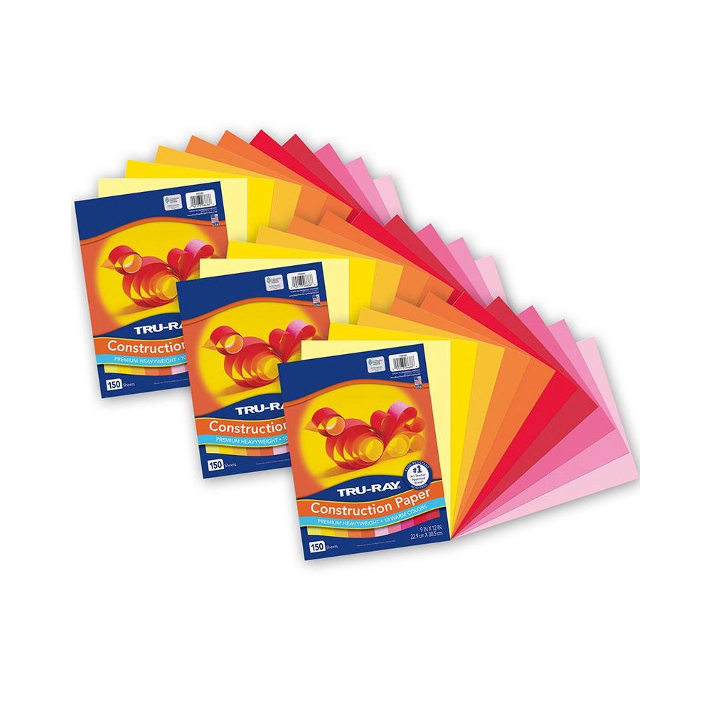 Construction Paper, Warm Assorted, 9" x 12", 150 Sheets Per Pack, 3 Packs. Picture 1