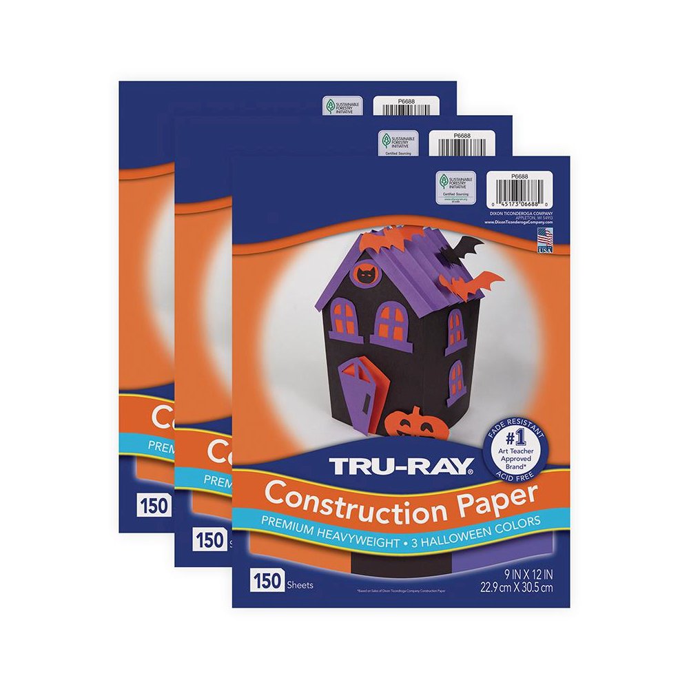 Construction Paper Halloween, Black, Orange, Purple, 50 Sheets Per Pack, 3 Packs. Picture 1