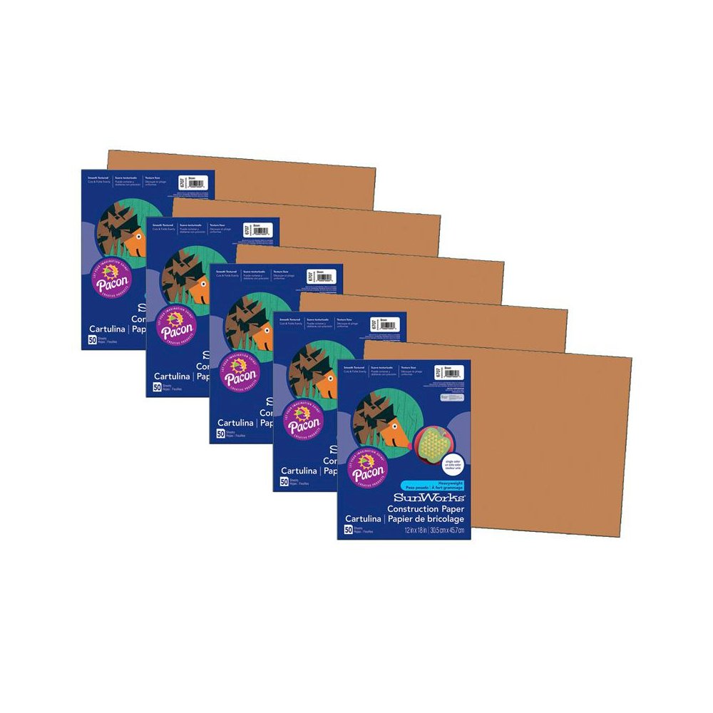 Construction Paper, Brown, 12" x 18", 50 Sheets Per Pack, 5 Packs. Picture 1