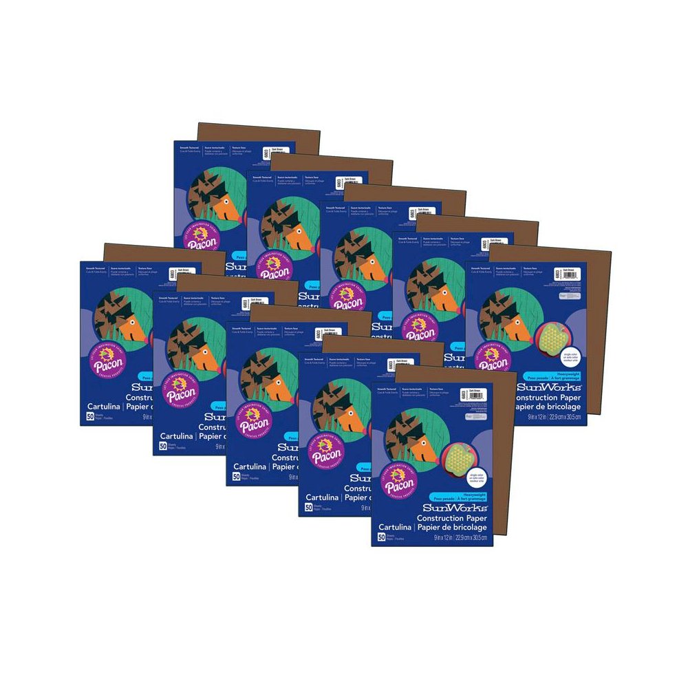 Construction Paper, Dark Brown, 9" x 12", 50 Sheets Per Pack, 10 Packs. Picture 1