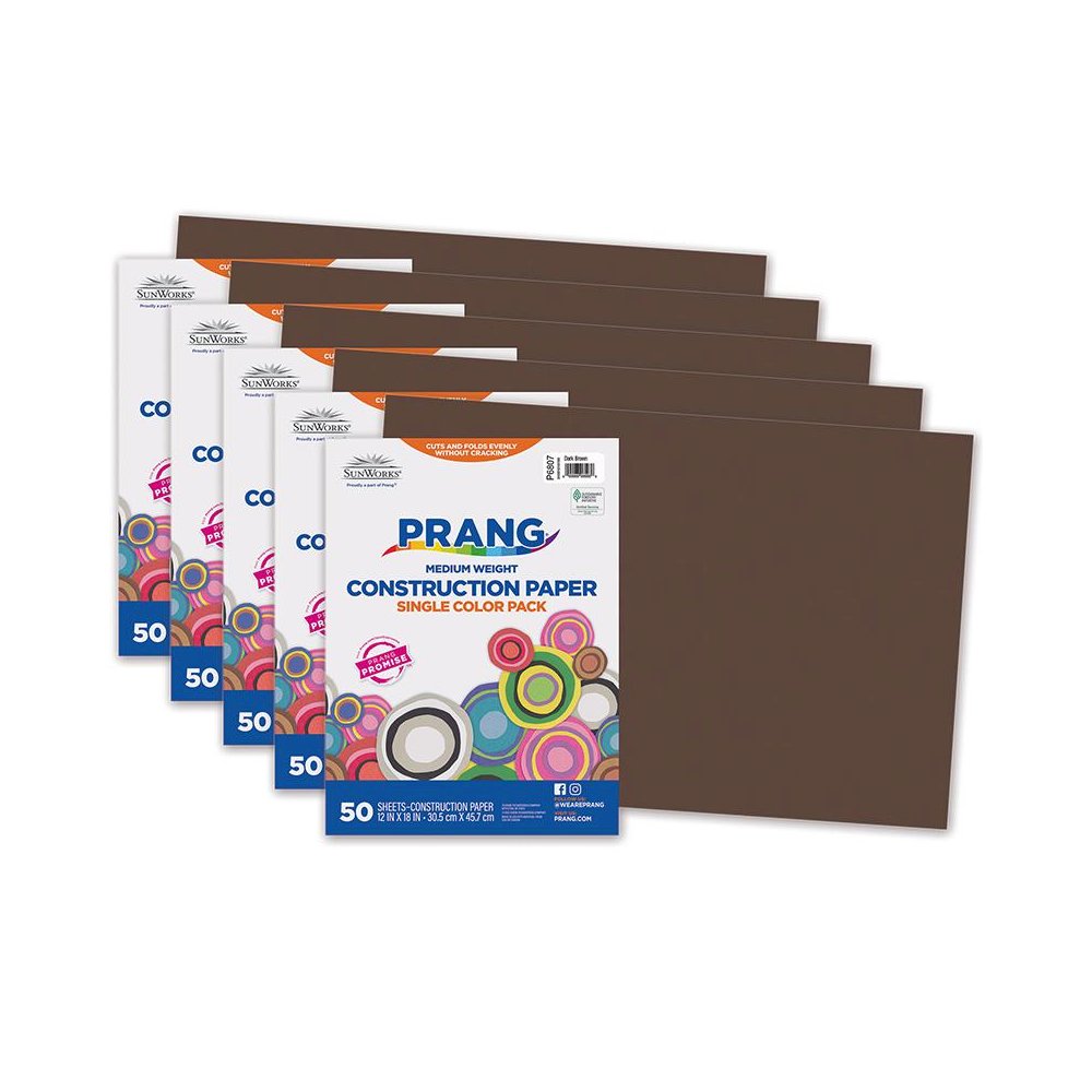 Construction Paper, Dark Brown, 12" x 18", 50 Sheets Per Pack, 5 Packs. Picture 1