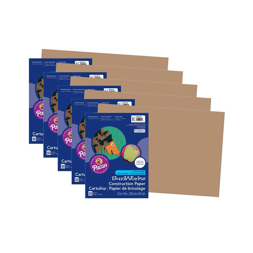 Construction Paper, Light Brown, 12" x 18", 50 Sheets Per Pack, 5 Packs. Picture 1