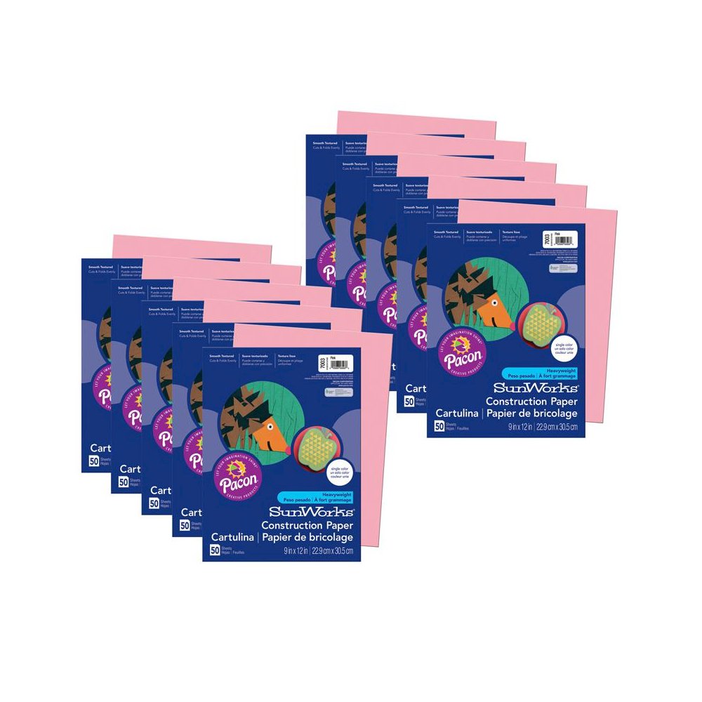 Construction Paper, Pink, 9" x 12", 50 Sheets Per Pack, 10 Packs. Picture 1