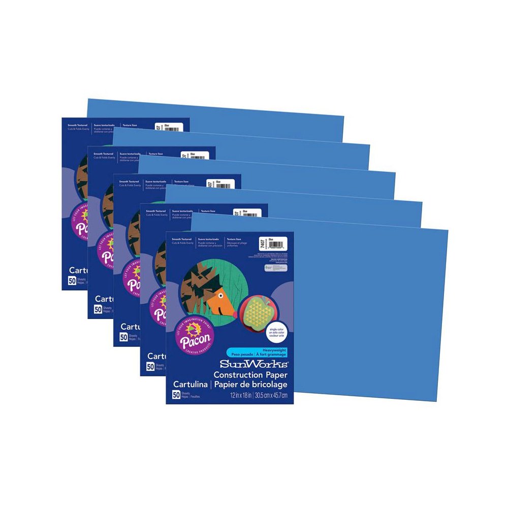 Construction Paper, Blue, 12" x 18", 50 Sheets Per Pack, 5 Packs. Picture 1