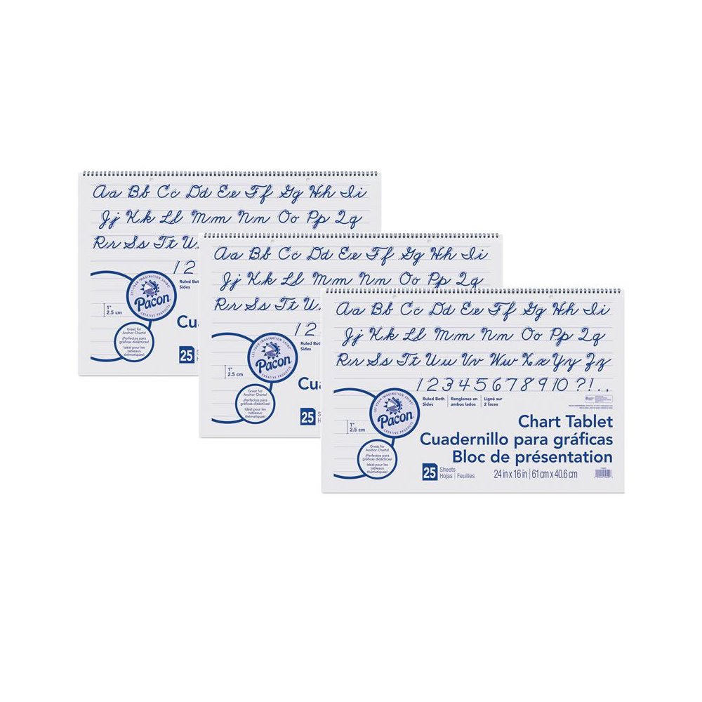 Chart Tablet, Cursive Cover, 1" Ruled, 25 Sheets Per Tablet, 3 Tablets. Picture 1