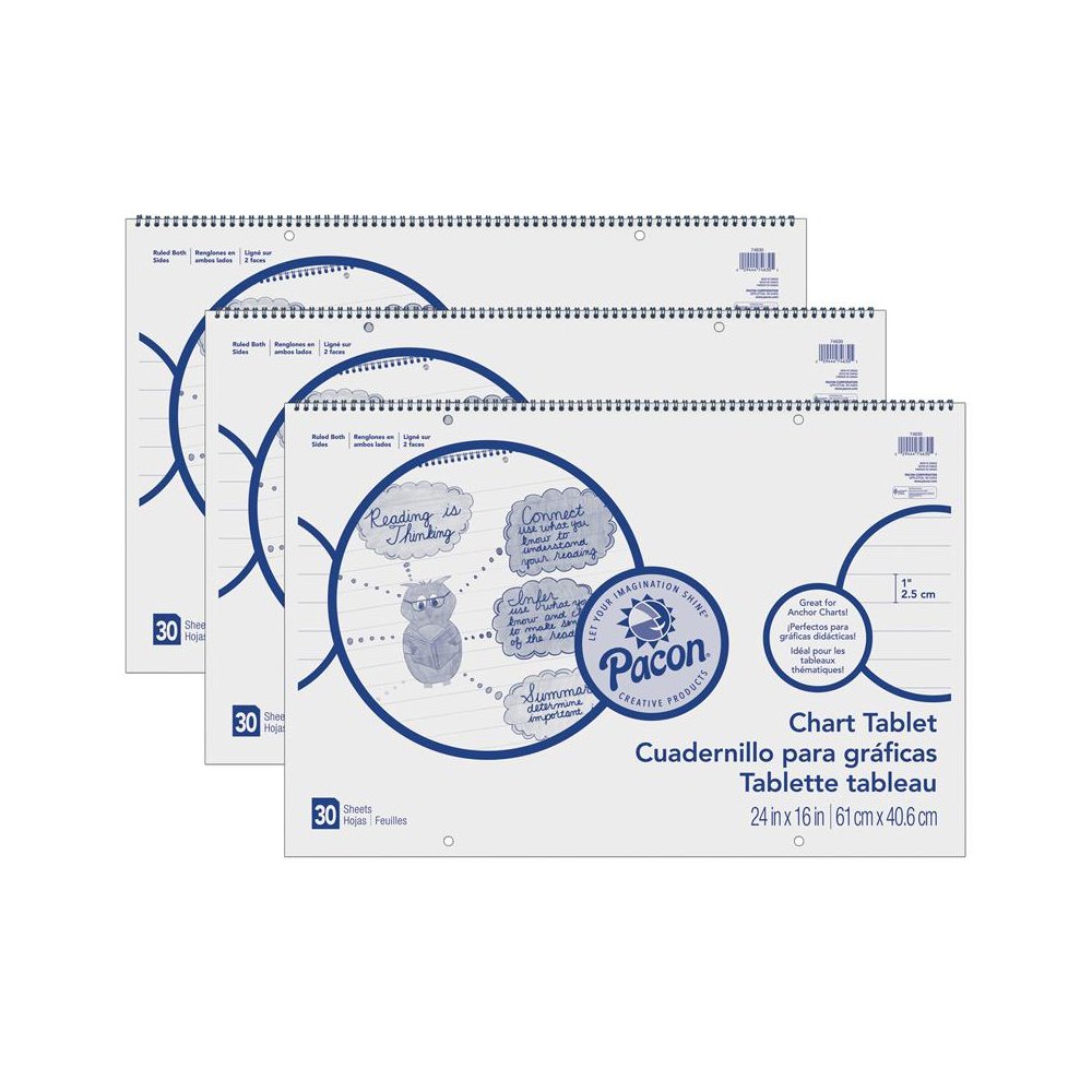 Chart Tablet, Cursive Cover, 1" Ruled, 30 Sheets Per Tablet, 3 Tablets. Picture 1