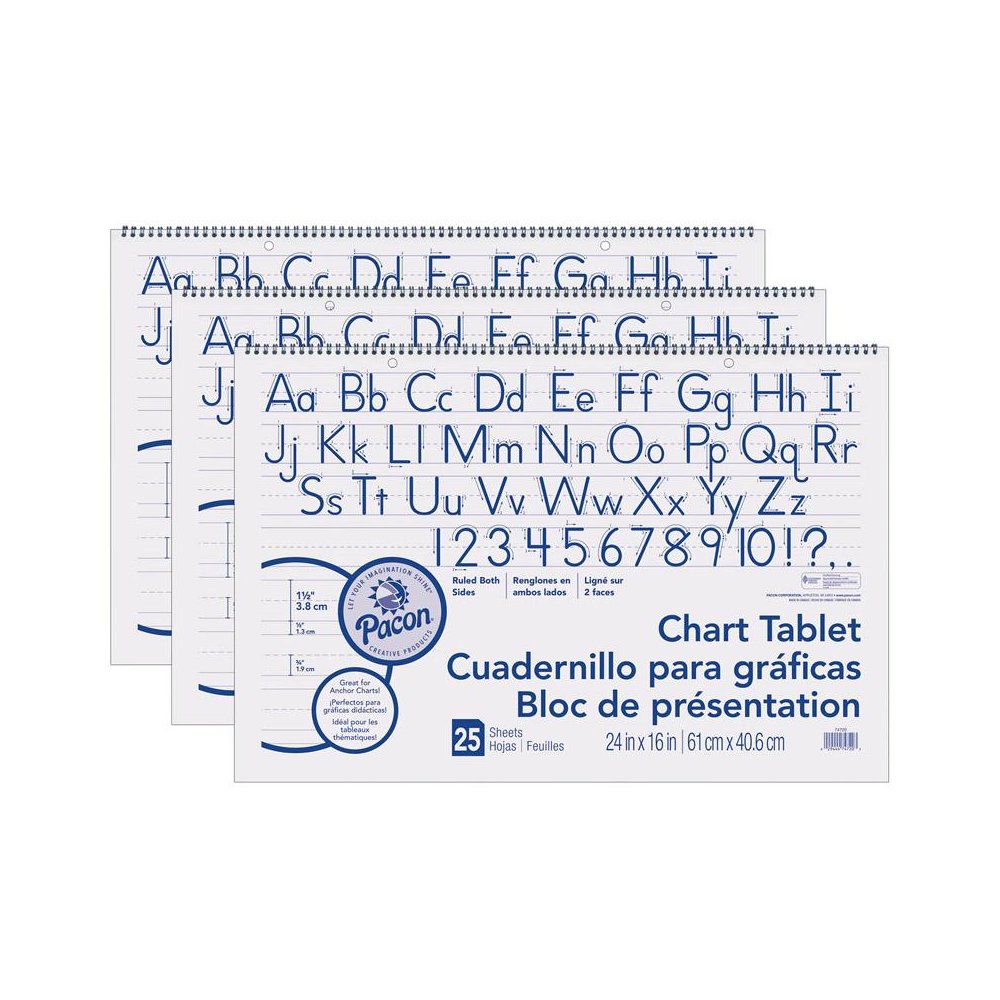 Chart Tablet, Manuscript Cover, 1-1/2" Ruled, 24" x 16", 25 Sheets, Pack of 3. Picture 1