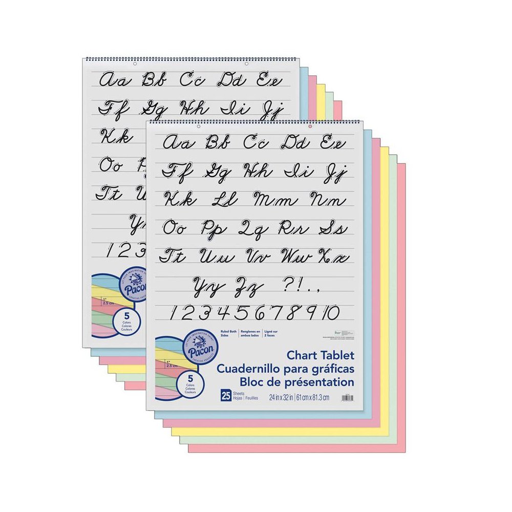 Colored Paper Chart Tablet, Cursive Cover, 25 Sheets, Pack of 2. Picture 1