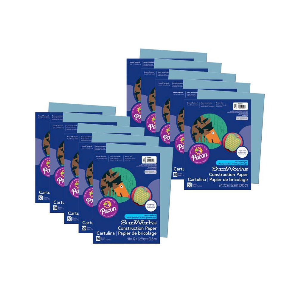 Construction Paper, Sky Blue, 9" x 12", 50 Sheets Per Pack, 10 Packs. Picture 1