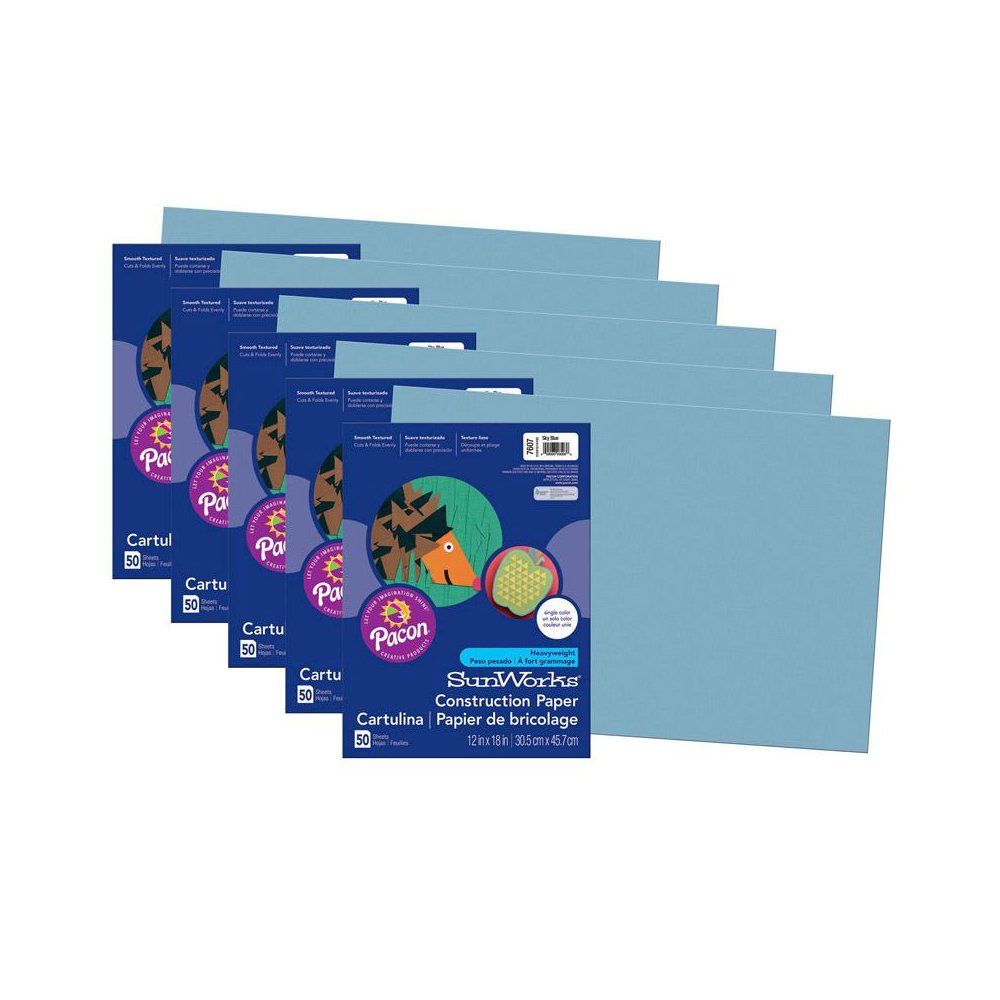 Construction Paper, Sky Blue, 12" x 18", 50 Sheets Per Pack, 5 Packs. Picture 1