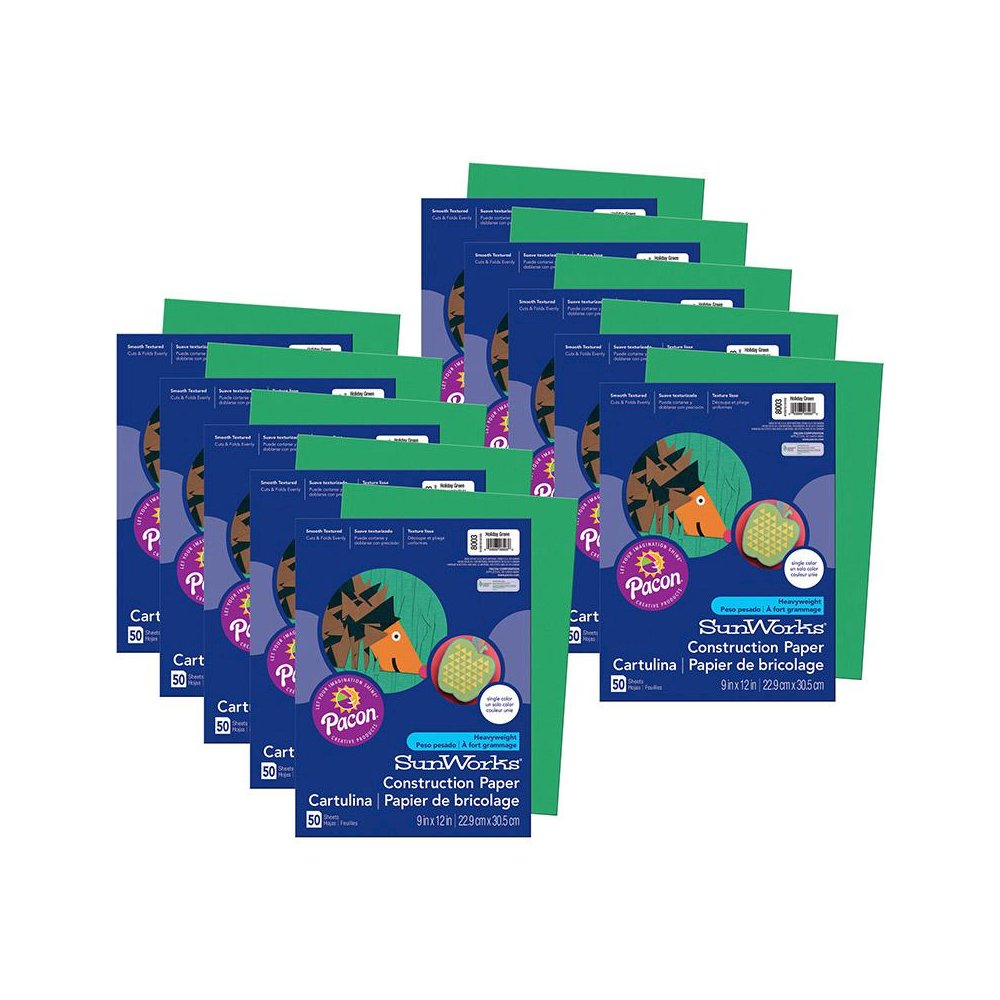 Construction Paper, Holiday Green, 9" x 12", 50 Sheets Per Pack, 10 Packs. Picture 1