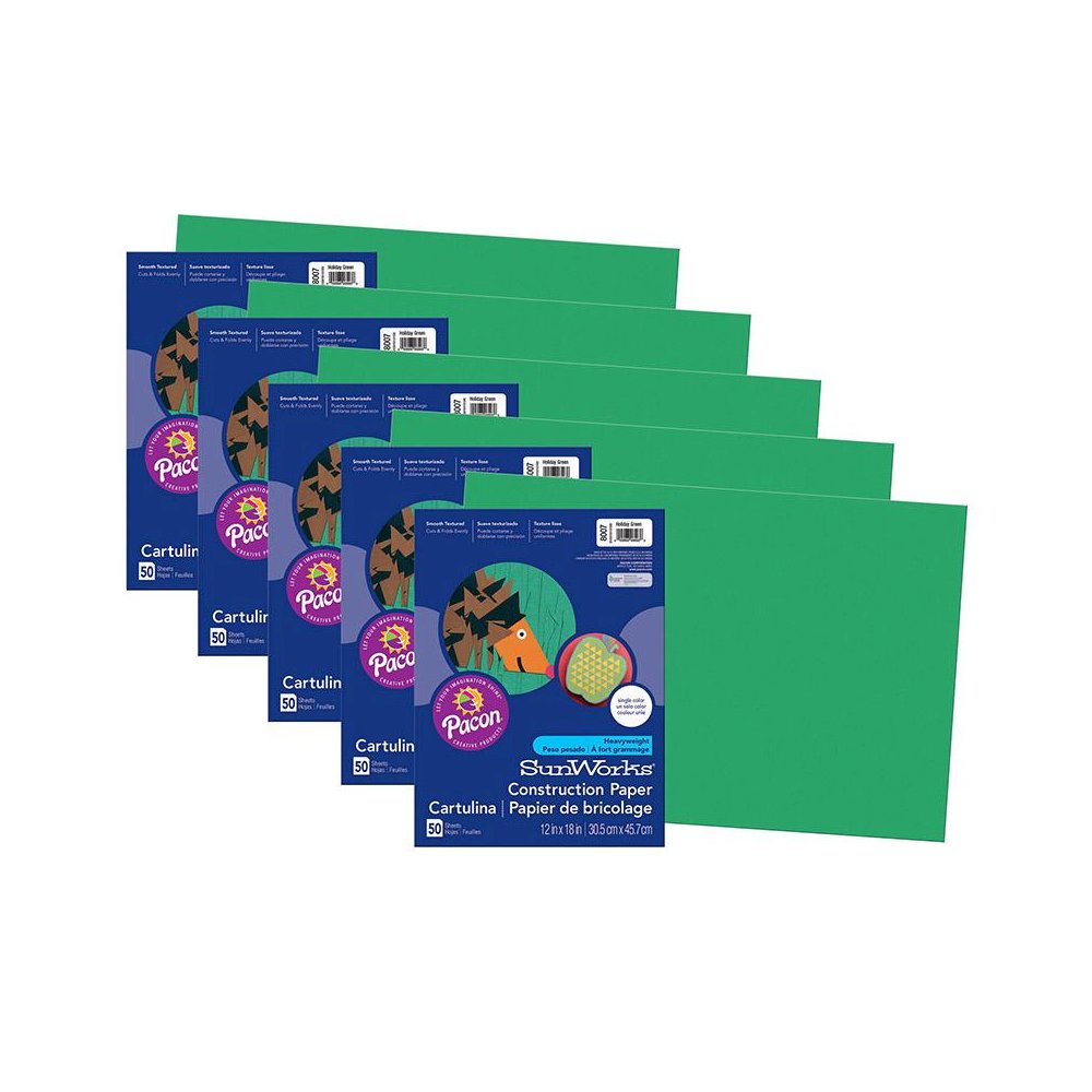 Construction Paper, Holiday Green, 12" x 18", 50 Sheets Per Pack, 5 Packs. Picture 1