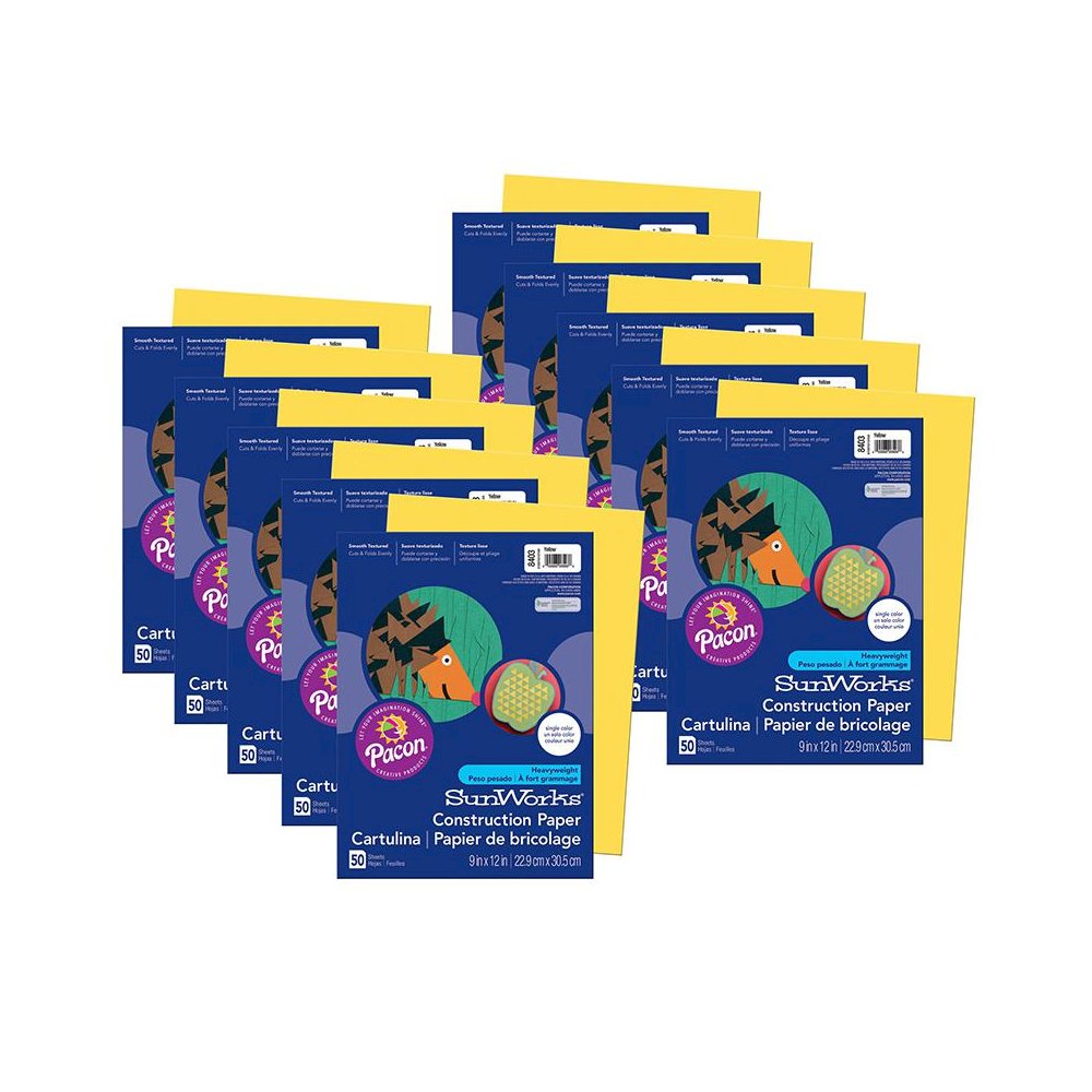 Construction Paper, Yellow, 9" x 12", 50 Sheets Per Pack, 10 Packs. Picture 1