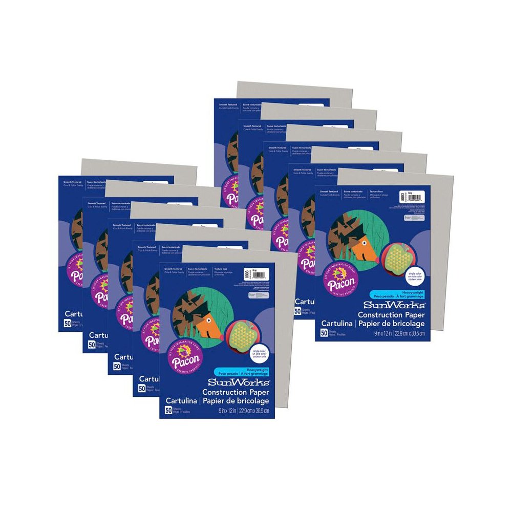 Construction Paper, Gray, 9" x 12", 50 Sheets Per Pack, 10 Packs. Picture 1