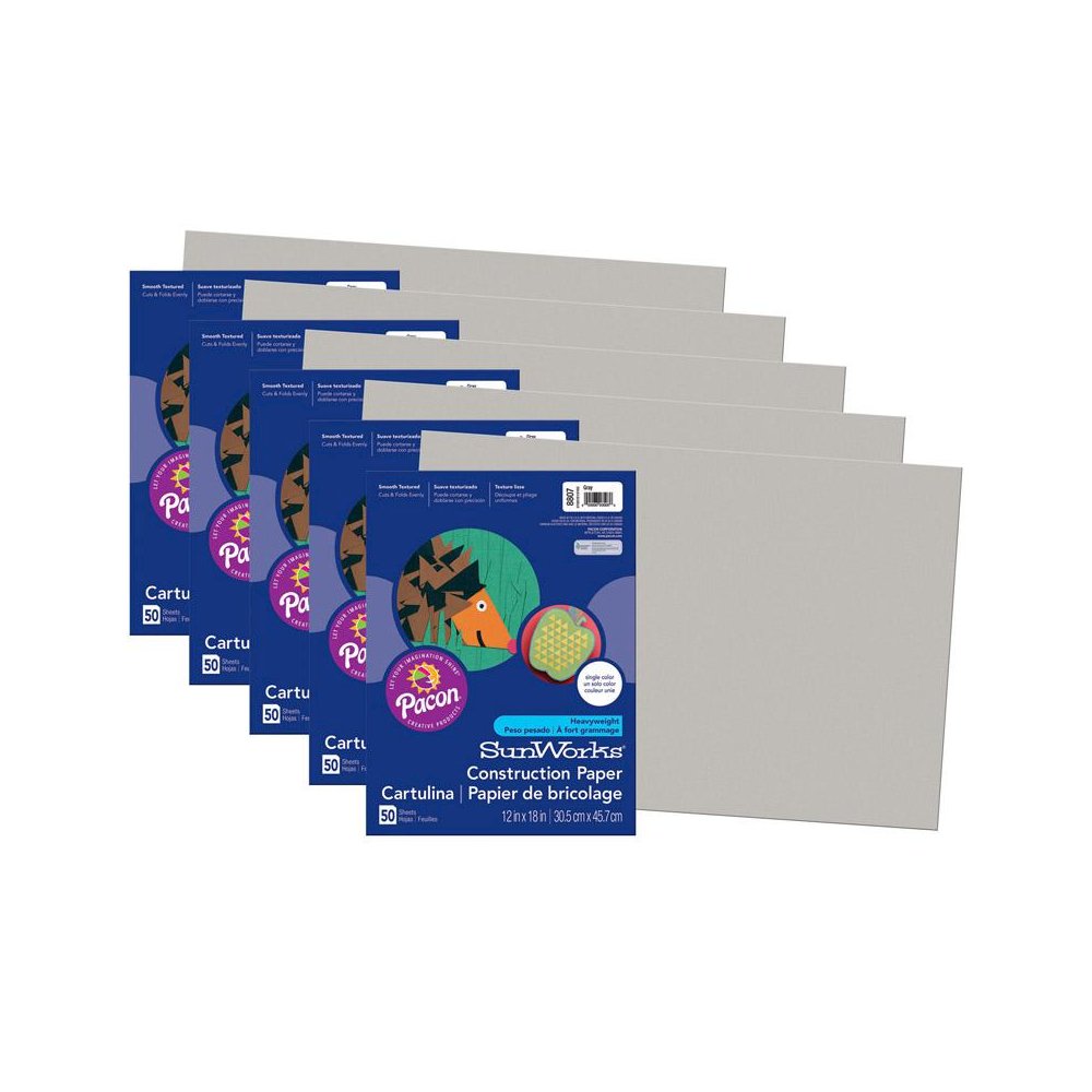 Construction Paper, Gray, 12" x 18", 50 Sheets Per Pack, 5 Packs. Picture 1