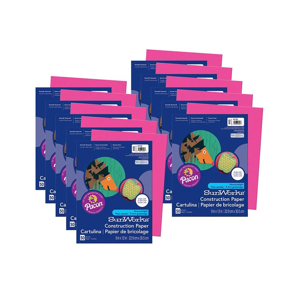 Construction Paper, Hot Pink, 9" x 12", 50 Sheets Per Pack, 10 Packs. Picture 1