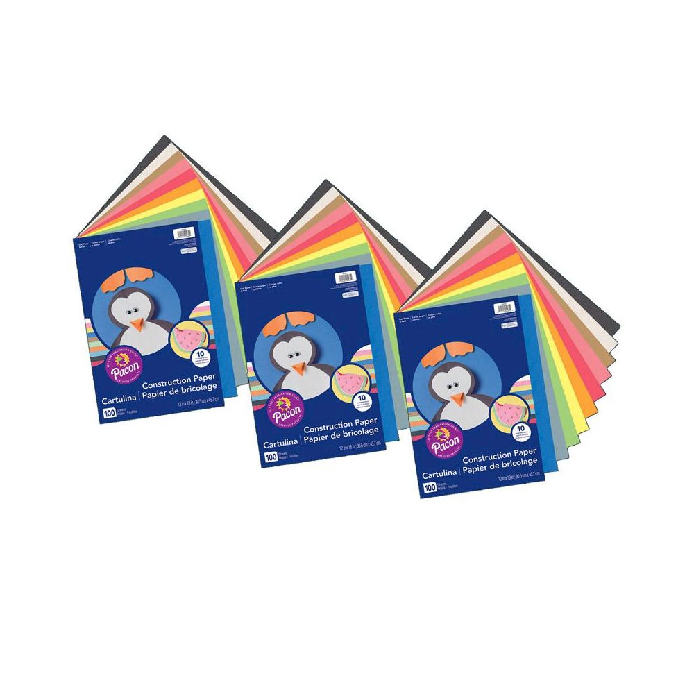 Lightweight Construction Paper, 10 12" x 18", 100 Sheets Per Pack, 3 Packs. Picture 1