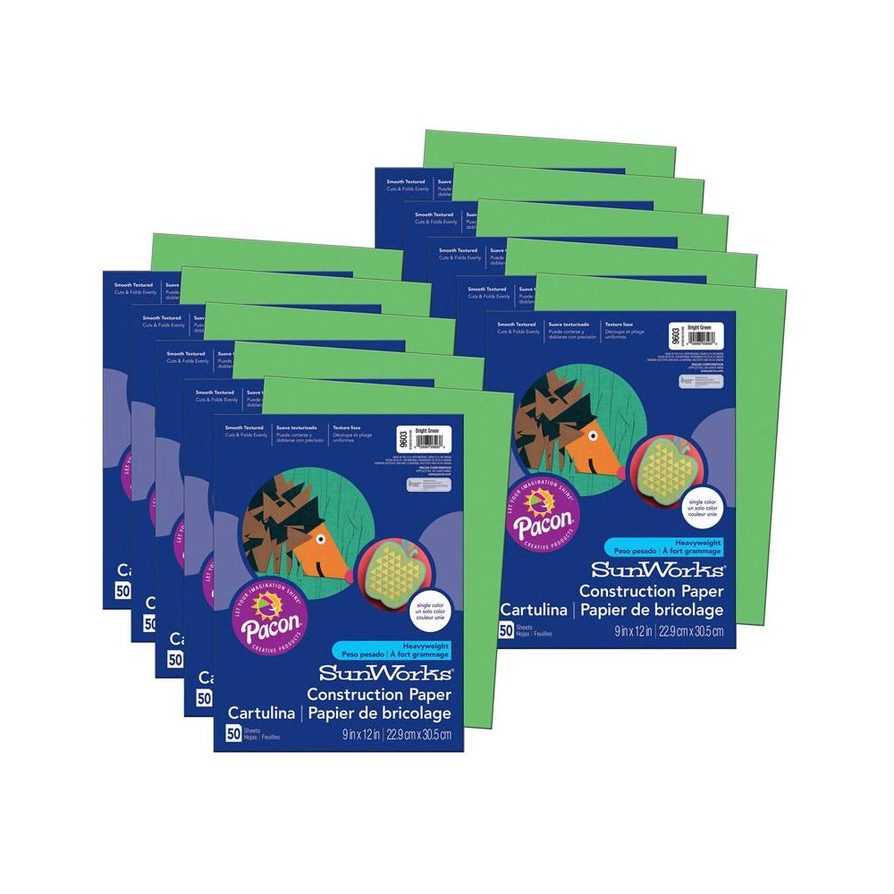 Construction Paper, Bright Green, 9" x 12", 50 Sheets Per Pack, 10 Packs. Picture 1