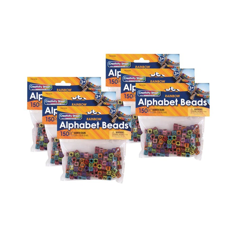 Alphabet Beads, Assorted Rainbow Colors, 6 mm, 150 Per Pack, 6 Packs. Picture 1