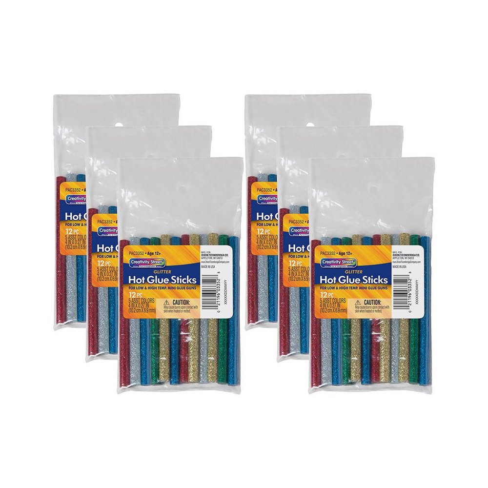 Hot Glue Sticks, 6 Assorted Glitter Colors, 4" x 0.31", 12 Per Pack, 6 Packs. Picture 1