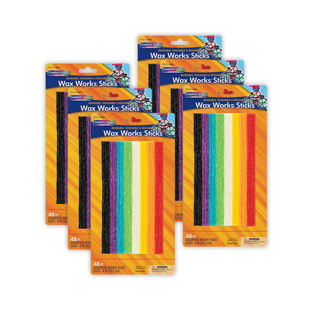 Wax Works Sticks, Assorted Bright Hues, 8", 48 Per Pack, 6 Packs. Picture 1