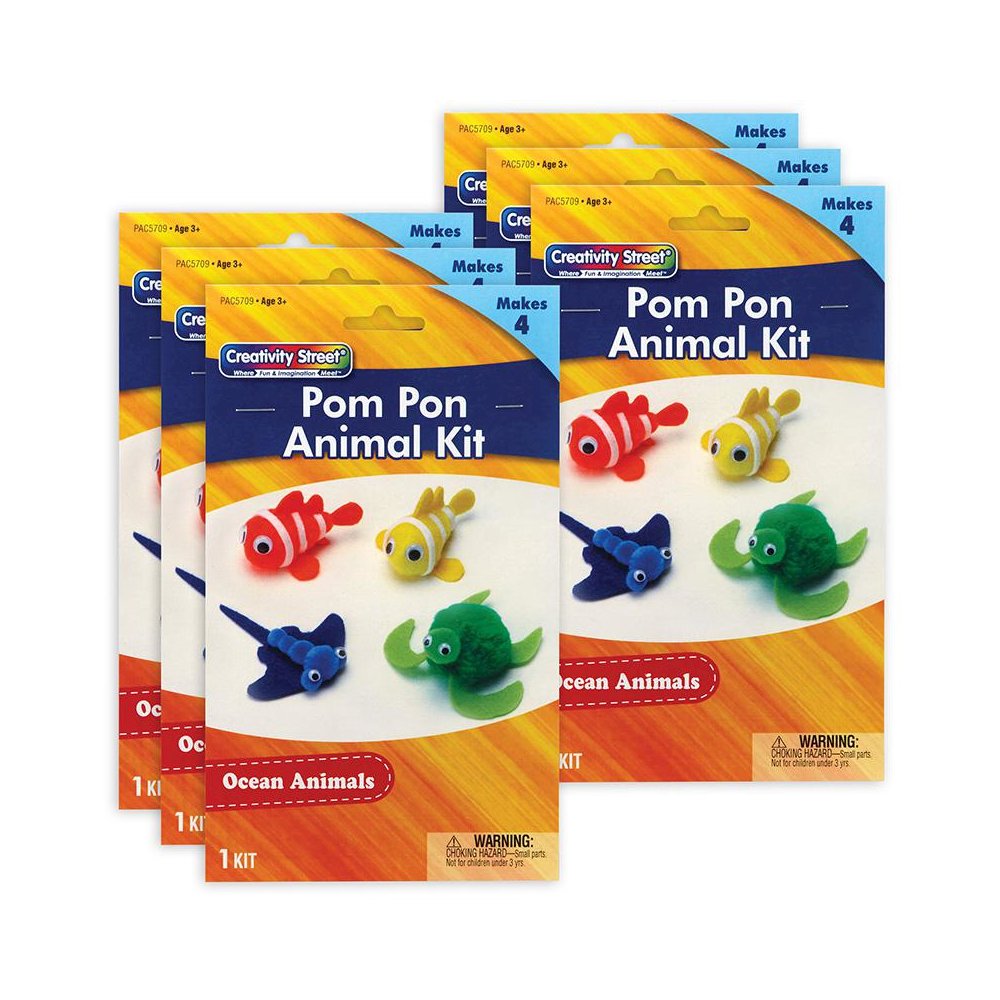 Pom Pon Animal Kit, Ocean Animals, Assorted Sizes, 4 Animals Per Kit, 6 Kits. Picture 1