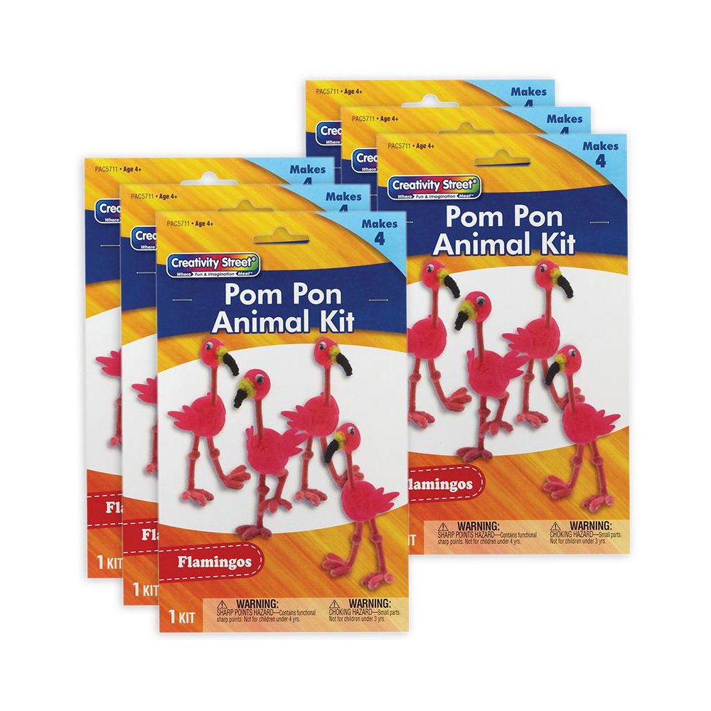Pom Pon Animal Kit, Flamingos, 2" x 2.75" x 5.25", 4 Flamingos Per Kit, 6 Kits. Picture 1