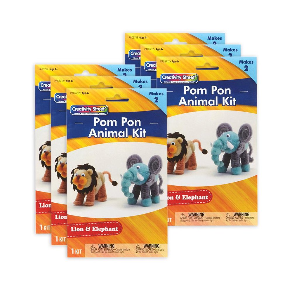 Pom Pon Animal Kit, Lion & Elephant, Assorted Sizes, 2 Animals Per Kit, 6 Kits. Picture 1